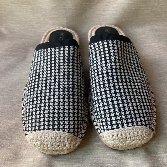 VIVAIA Sz 37 Sherly Slip On Mini Houndstooth Espadrille Soles Clogs Mules - Picture 3 of 10